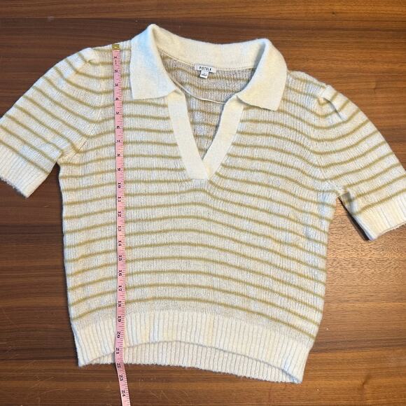 Pistola Billy Stripe Short Sleeve Collared Sweater, pistachio shell, size Large - Picture 5 of 7